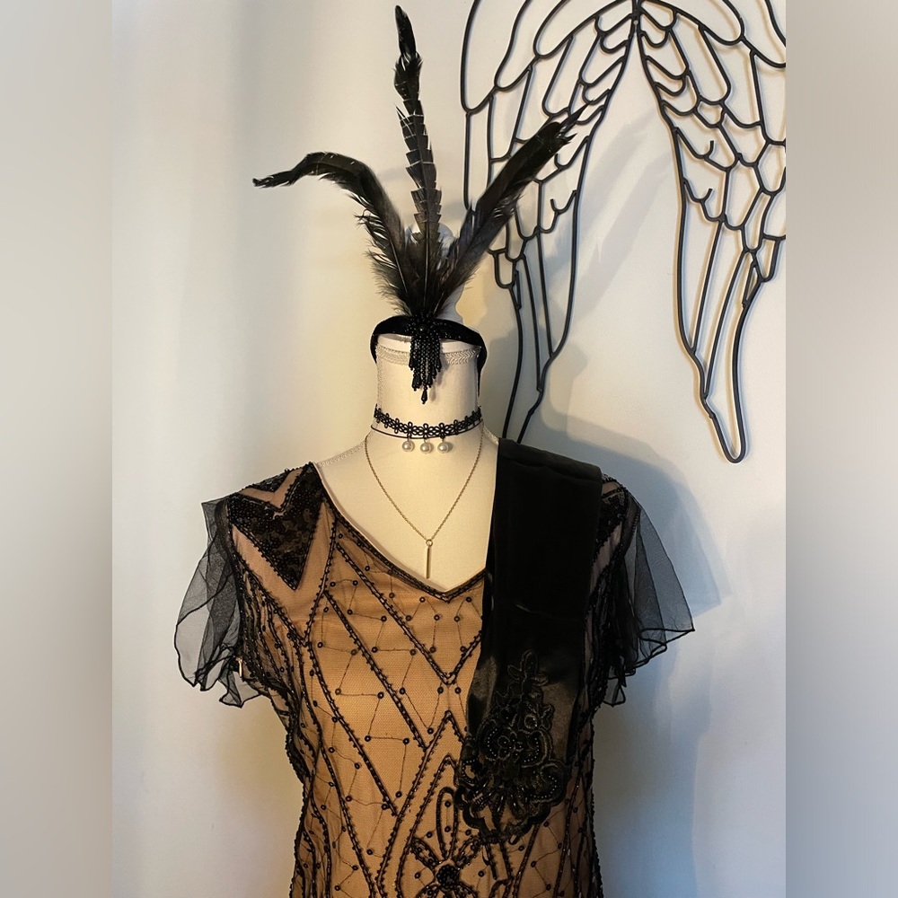 Roaring 20’s Flapper floor length dress with accessories Sz XL